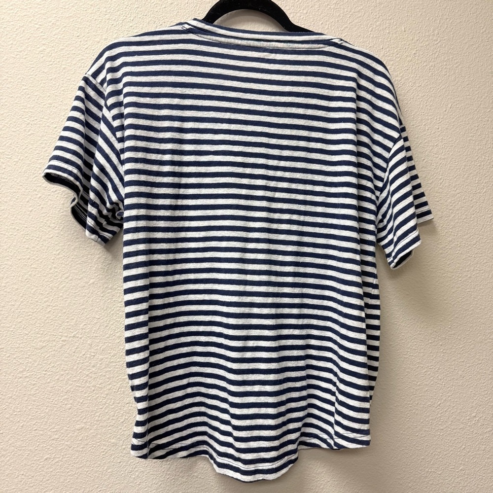 J Crew Navy White Striped Linen Blend Tee Large Casual Summer Top - Picture 4 of 7